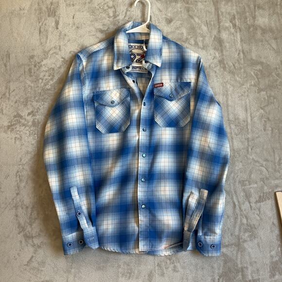Dixxon Flannel Shirt Men's Extra Small Blue Plaid Dave Winfield Pearl Snap Jays - Picture 1 of 9